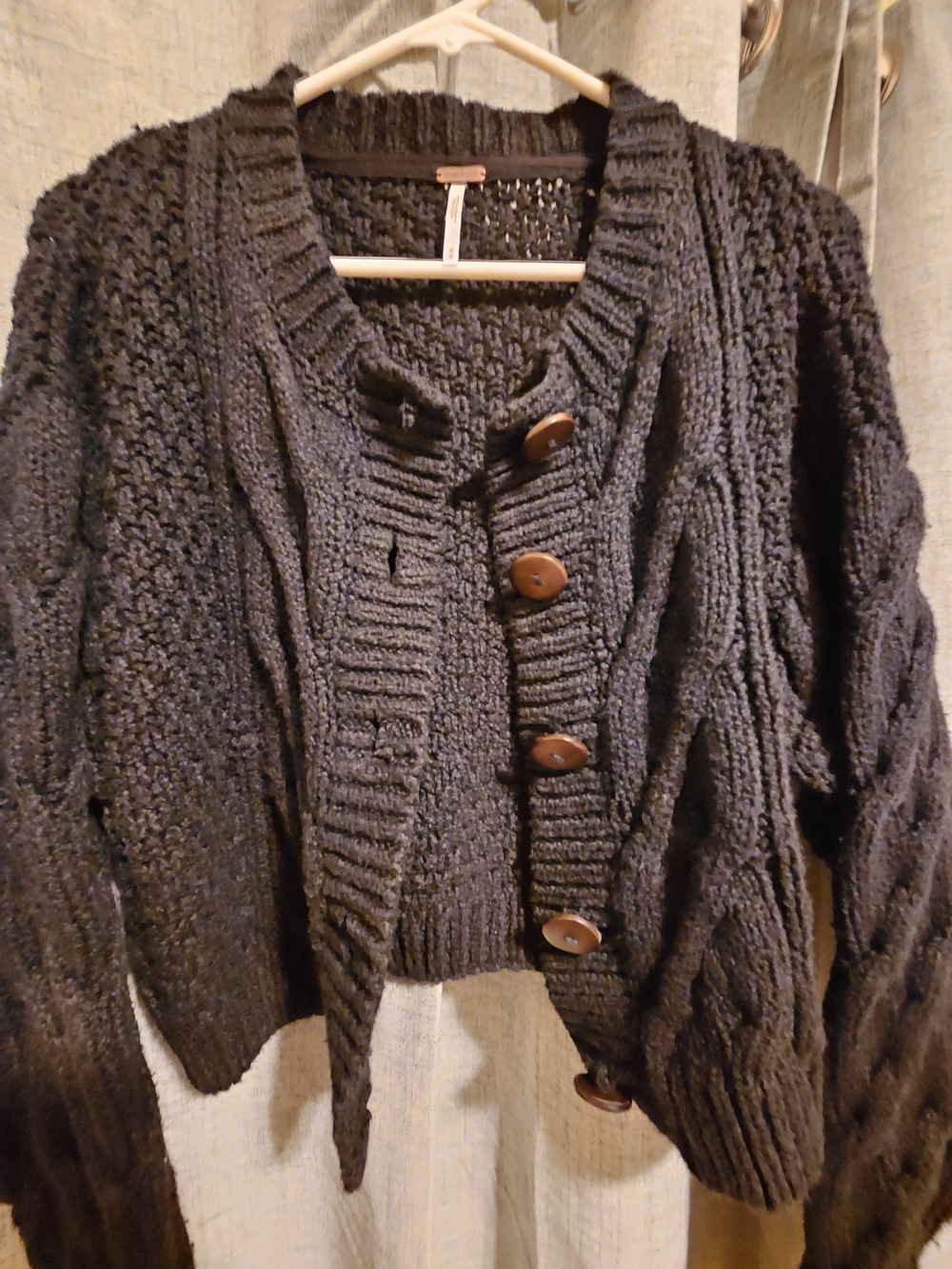 Free People Bonefire Cardigan Chunky Knit Buttons Women’s Sweater Black Cozy